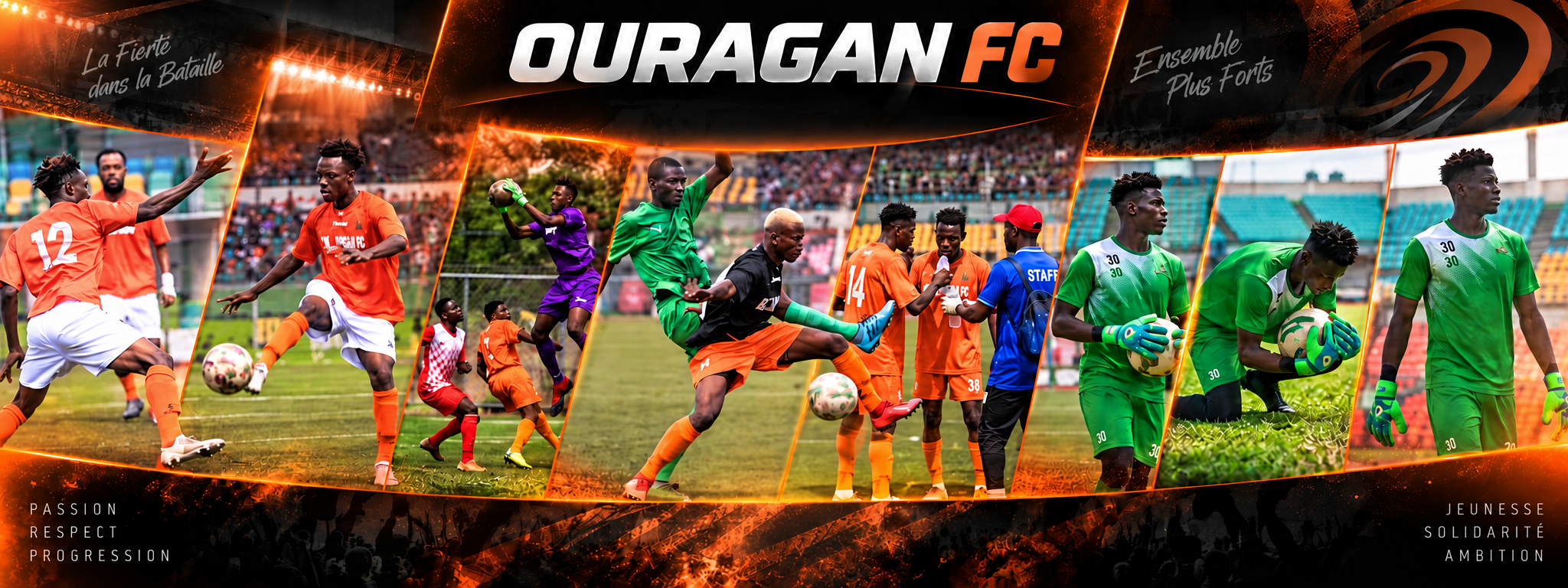 Composition Ouragan FC avec joueurs, stade et supporters